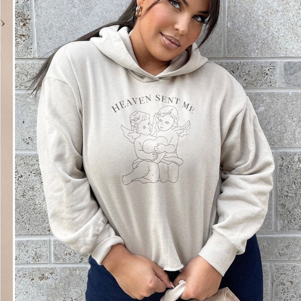Angels ‘Heaven Sent Me’ Taupe Crop Hoodie Sweatshirt 3X